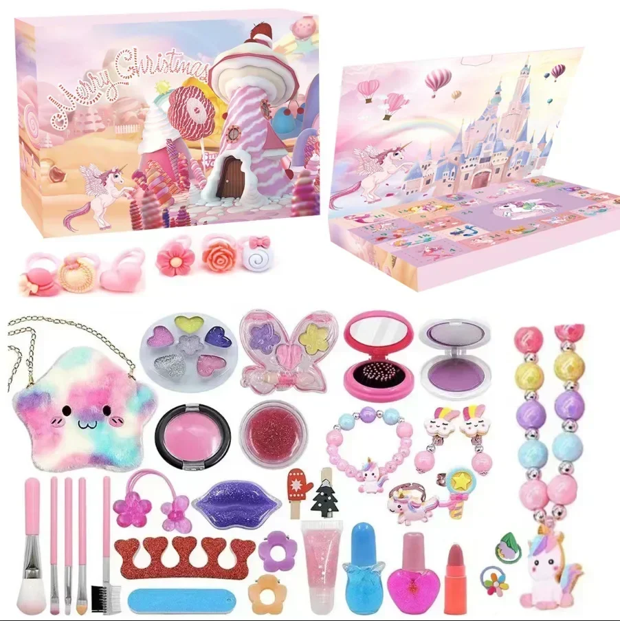 Christmas Advent Calendar Box 24 Days Princess Pretend Makeup Set Unicorn Mermaid Jewelry Countdown Calendar New Year Girls Gift