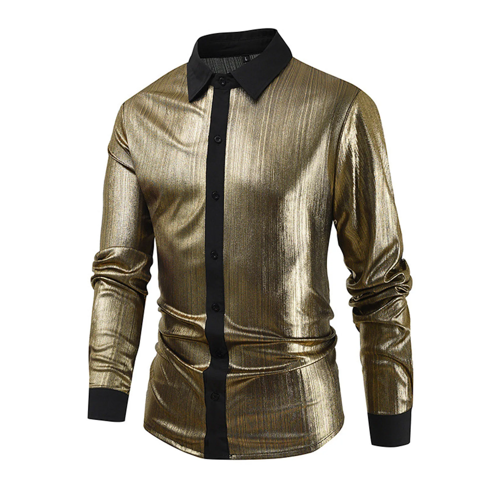 Shinny Sequined Shirts Men Split Joint Red Gold Silver Men's Shirts With Long Sleeves Party Night Club stage Dance Streetwear