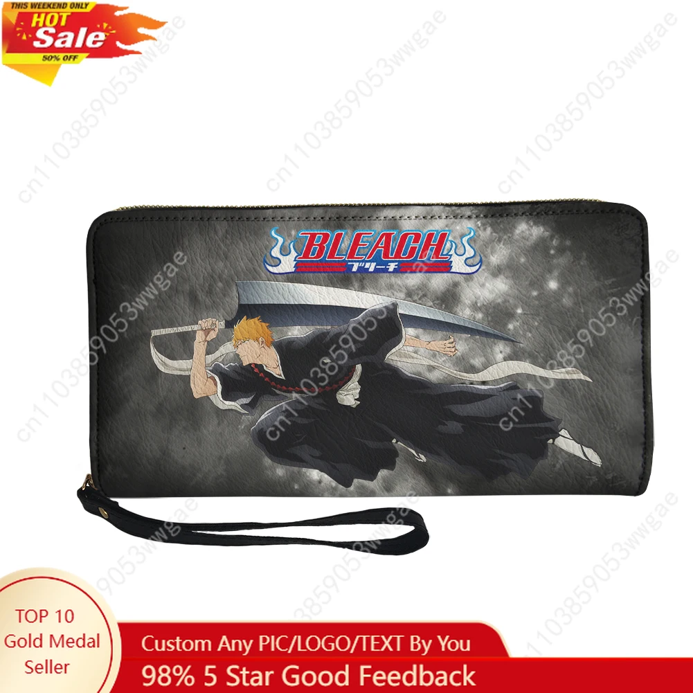 

Bleach Wallet Purse Man Women Teenager Zipper Long Wallet Double Print Commuter Anime Customized Photo Portable Wallet Gift Bag