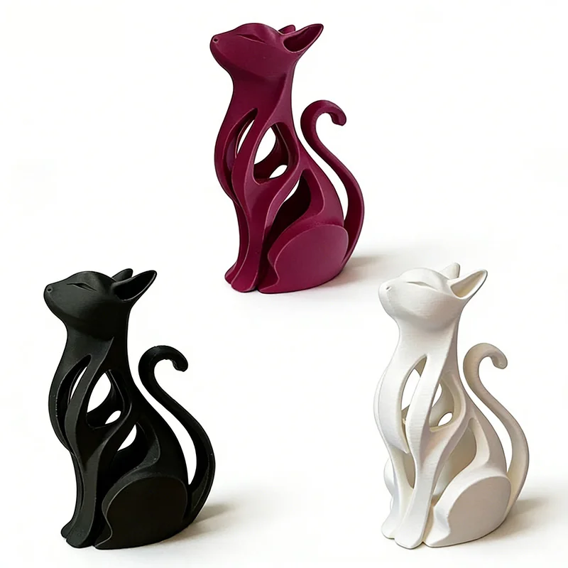 Modern Art Cat Statue 3D Printing Minimalist Home Decor Figurine Elegant Sitting Kitten Sculpture Desktop Ornament