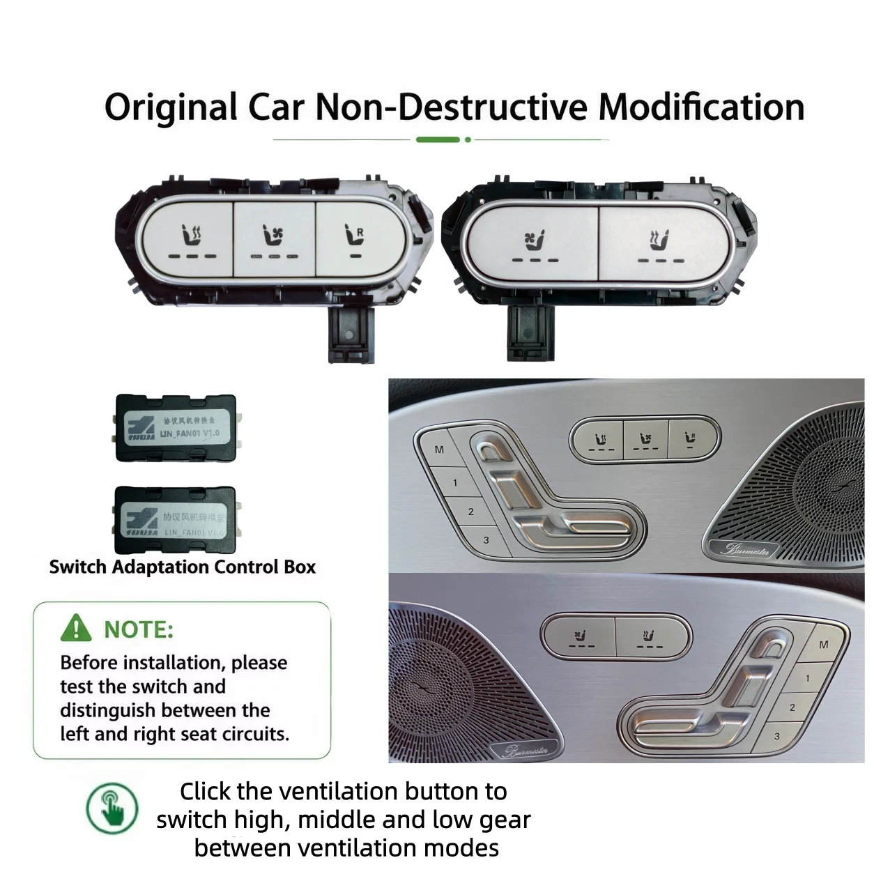 Car Seat Ventilation Kit Fit 2 Seats, With Fans And Switch Suitable For Mercedes Benz W167 GLE X167 GLS Seat Modification