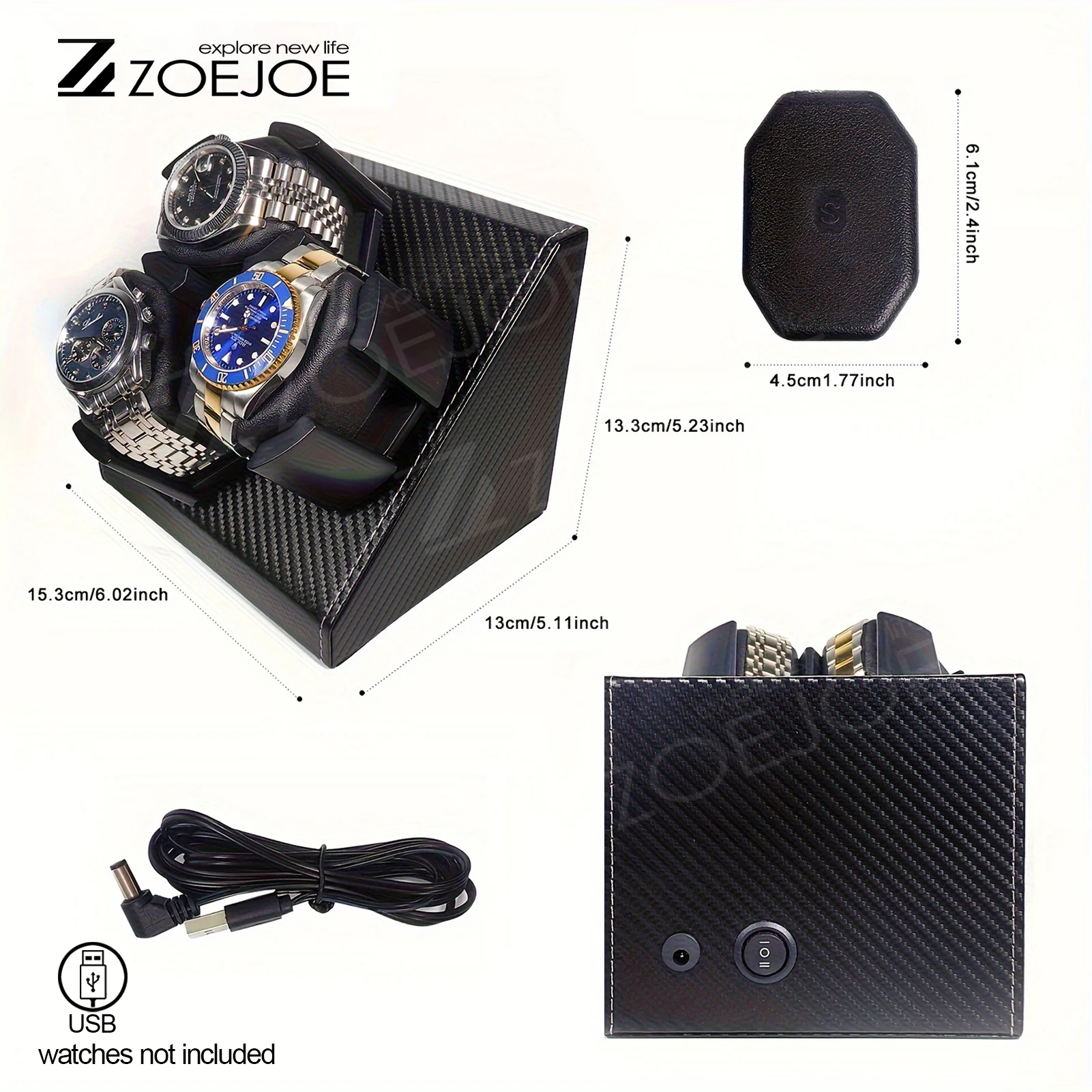 ZOEJOE 3 Slots Automatic Watch Winders Pu Leather USB Cable Low Noise Watch Winder With Adjustable Watch Pillow Holiday Gifts