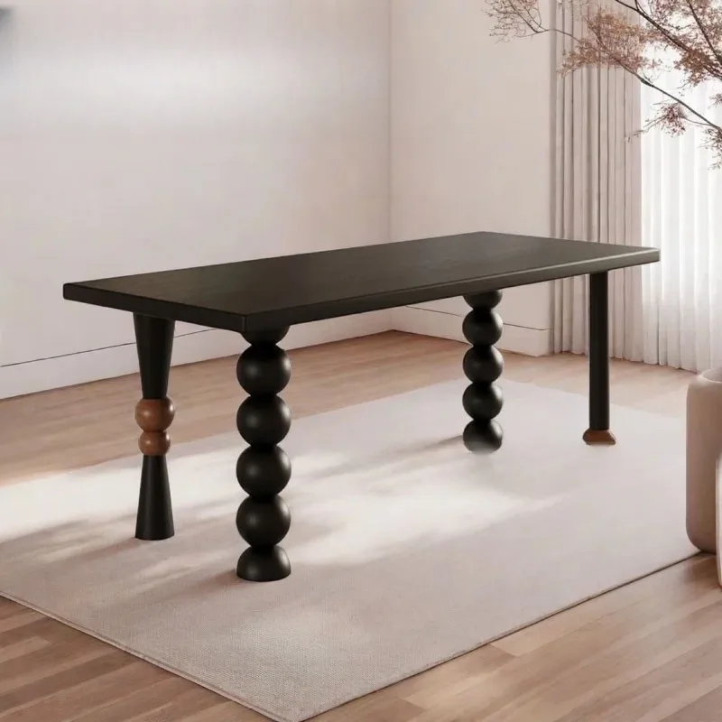 Boutique French retro medieval black solid wood dining table, designer rectangular home combination dining room long table