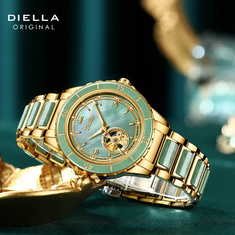 Mens Mechanical Watches Top Brand Luxury Mother of Pearl Dial 50M Waterproof Luminous Sapphire Crystal Rotating Bezel Gold Jade