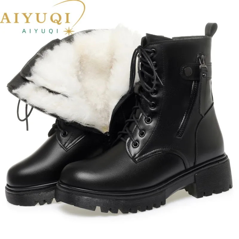 

AIYUQI Women Snow Boots Genuine Leather 2024 New Winter Women Ankle Boots Natural Wool Warm Non Slip Chunky Boots Women