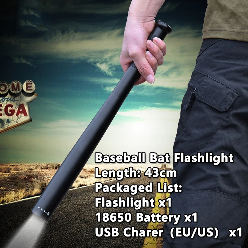 Outdoor Baseball Bat LED Flashlight Waterproof Super Bright Baton Aluminium Alloy Torch EDC Emergency Self Defense Tools