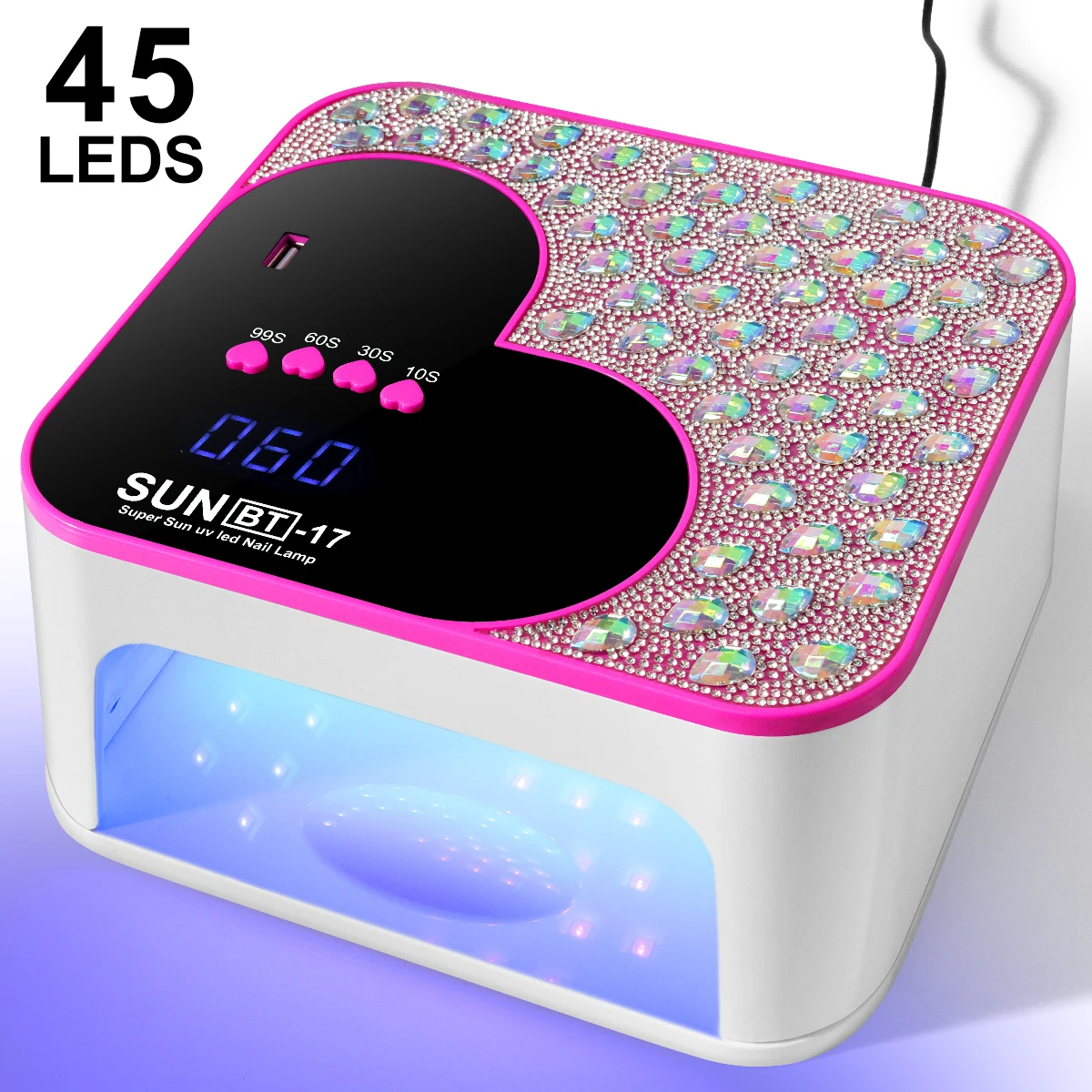 3D Diamond UV LED Nail Lamp For Fast Drying Gel Nail Phototherapy Heart Shape Machine 45 LEDs Manicure Salon Tool Equipment