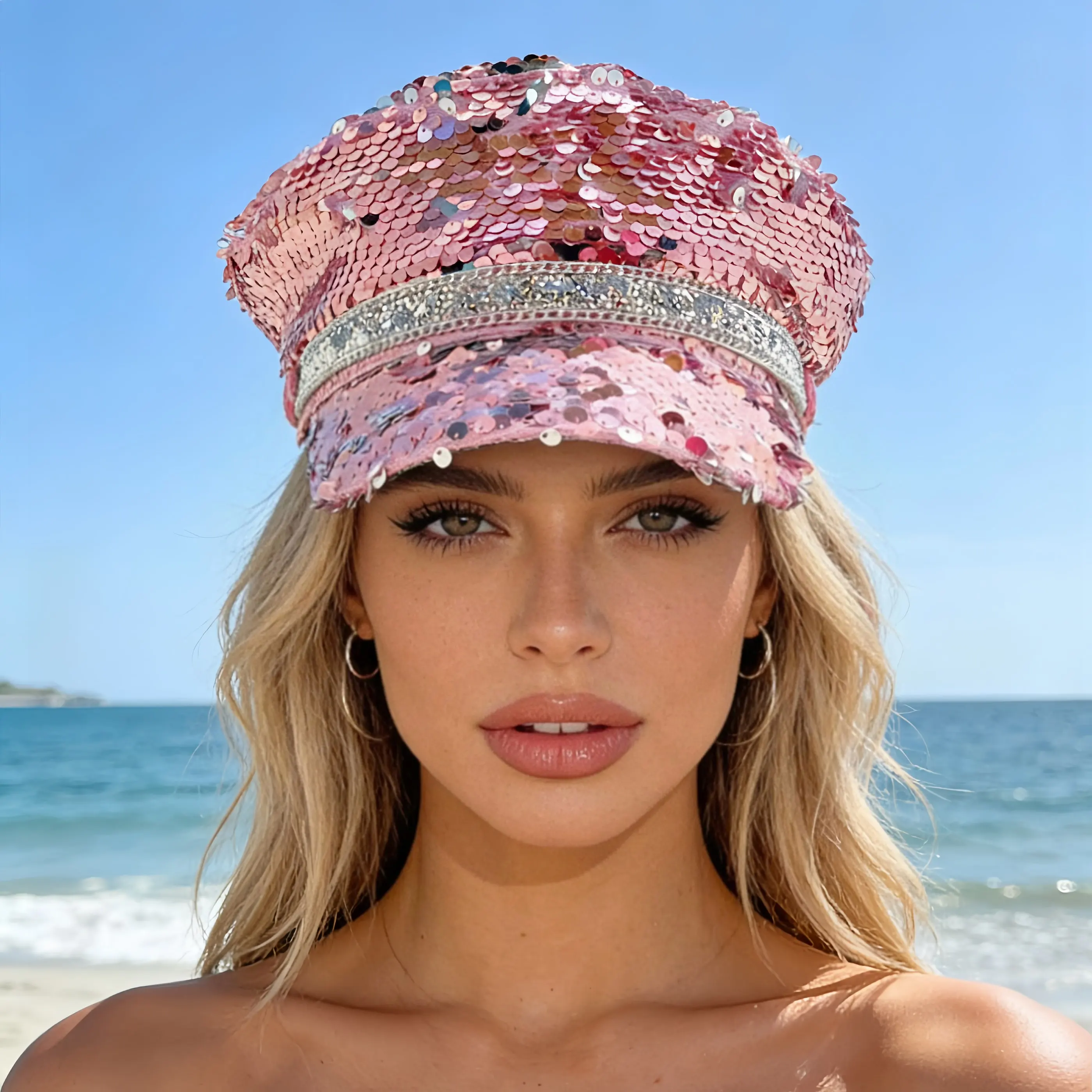 HongLuan Luxury Captain Hat Rhinestone for Burning Man Festival Woman, Halloween Costume Hats Adult, Cosplay Female Accessories