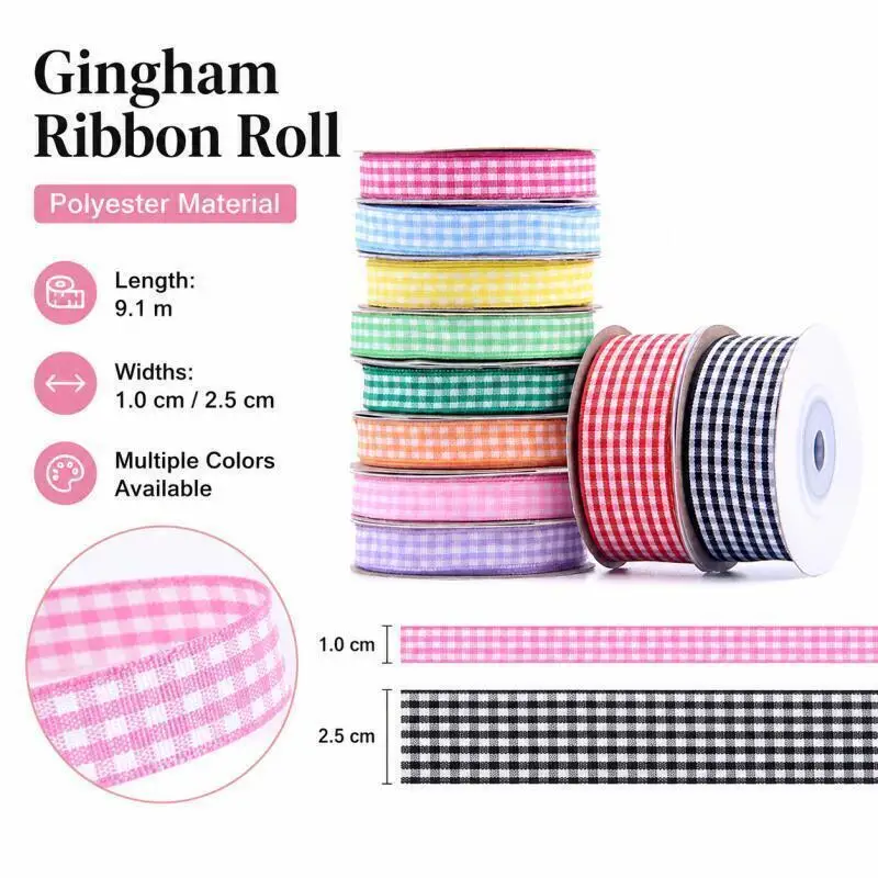 10 Yards 25/10mm Kariertes Baumwollband Hochzeits- und Weihnachtsdekoration DIY Nähstoff Handgemachtes Schleifenband Blumen-Geschenkverpackung – Detail 2