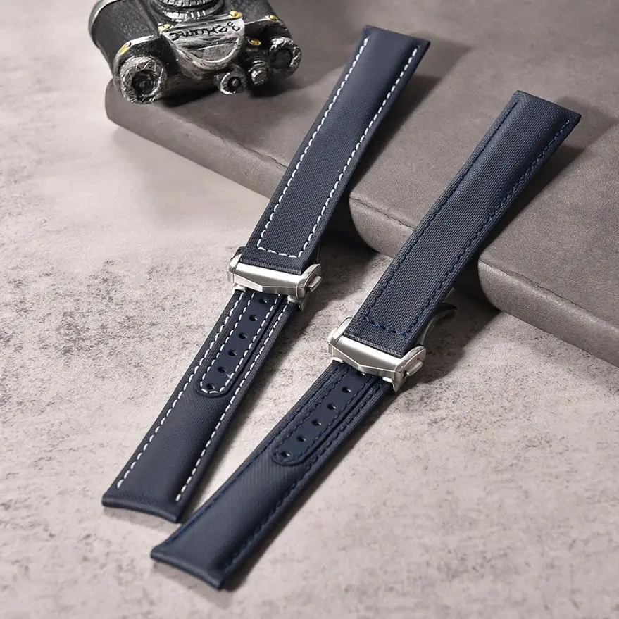 

Sailcloth Nylon Watch Band 20mm 22mm Leather Sailcloth Strap For Omega Seamaster Swatch Folding Buckle Band Universal Bracelet
