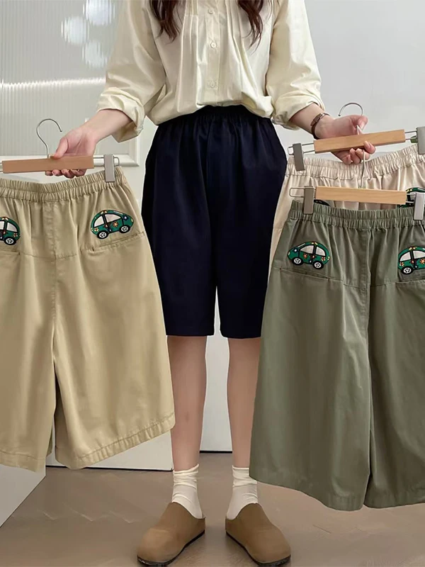 Calças Largas de Verão para Mulheres, Bordadas, Casuais, Versáteis e que Não Envelhecem, Novidade de Verão