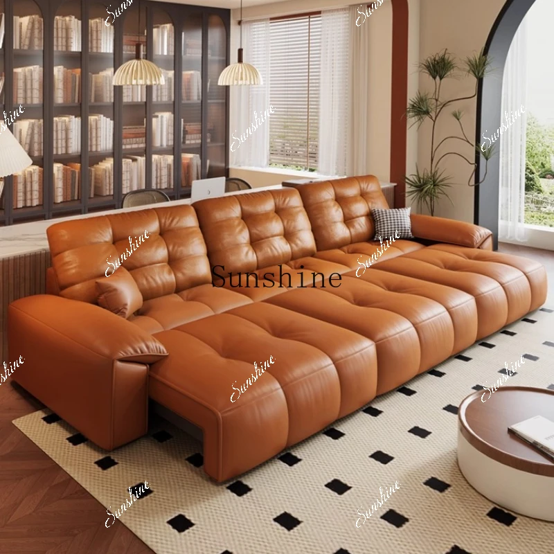 Zero wall electric leather sofa bed living room retractable adjustment Italian minimalist, multi-functionalH