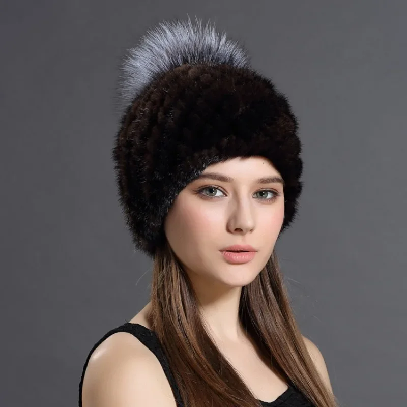 Silver Fox Hair Ball Mink Hat Fashion Fur Hat Wool Hat Ear Protection Warm Hat Winter Girl