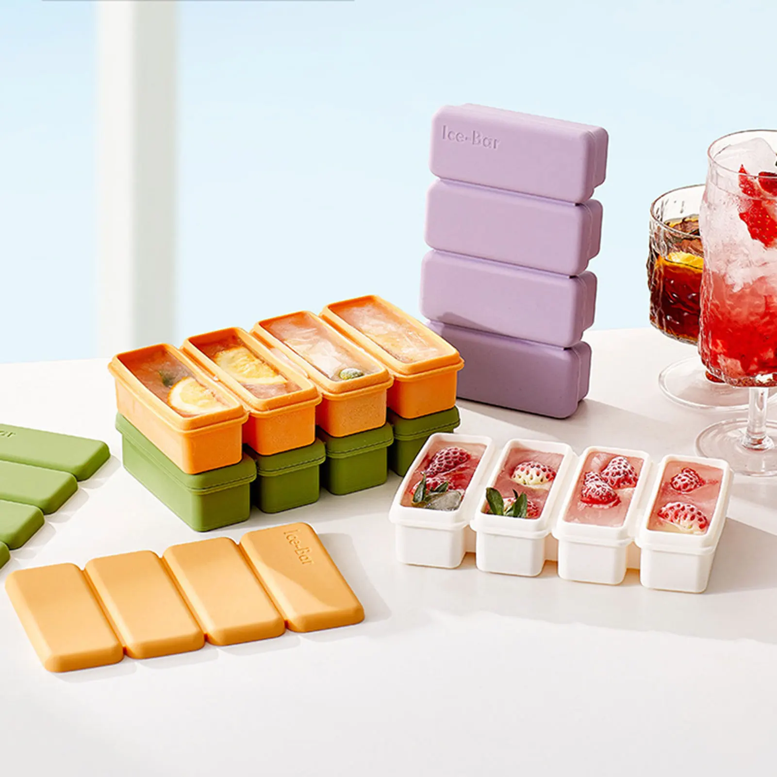 4 Cells Big Silicone Freezing Stencils Non Stick Soft Ice Cubes Tray Leakproof Ice Tray For Cooling Cocktail Beers Juices ﻿