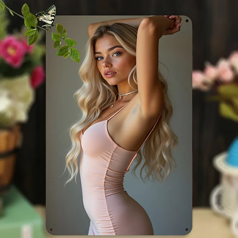 Vintage Blonde Women'S Aluminum Metal Tin Wall Art，Retro Decor, Ideal For Living Room, Bedroom, And Holiday Celebrations,