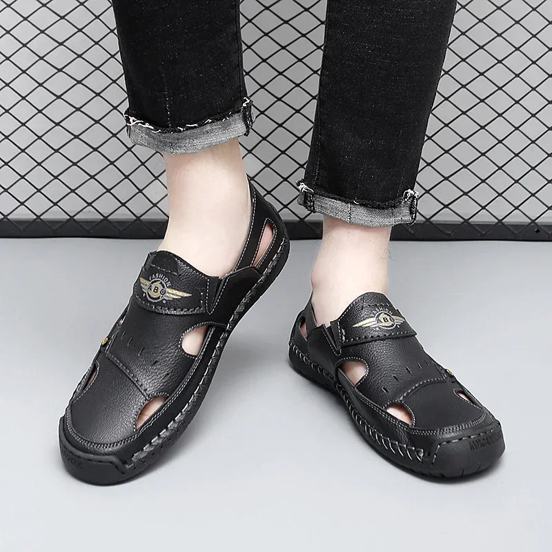 

Летние мужские сандалии из спилка 2024, пляжные римские сандалии для прогулок на открытом воздухе, модная мужская спортивная обувь на платформе