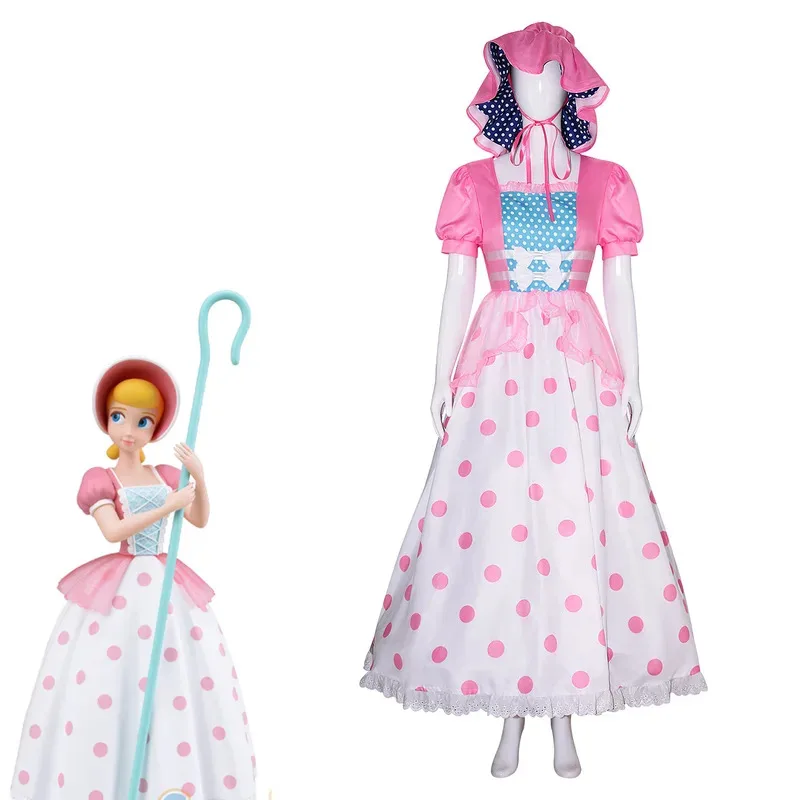

Anime Little Bo Peep Costume for Women, with Pink and Blue Bonnet Polka Dot Dress Halloween Costume for Girl