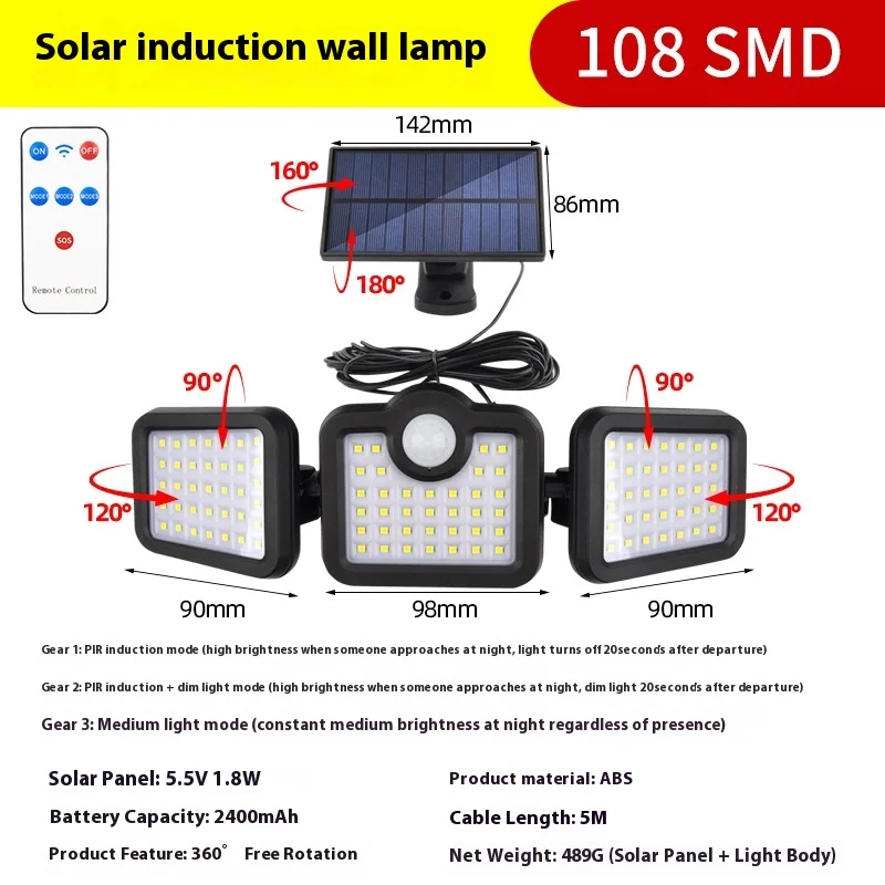 ضوء الشمس سبليت الاستشعار الجدار ضوء الأضواء في الهواء الطلق مصباح حديقة مقاوم للماء المنزل المرآب أضواء الشوارع مصباح