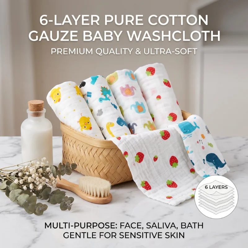 

Muslin 6 Layers Cotton Soft Baby Towels Baby Face Towel Handkerchief Bathing Feeding Face Washcloth Wipe Burp Cloth Hand Towel