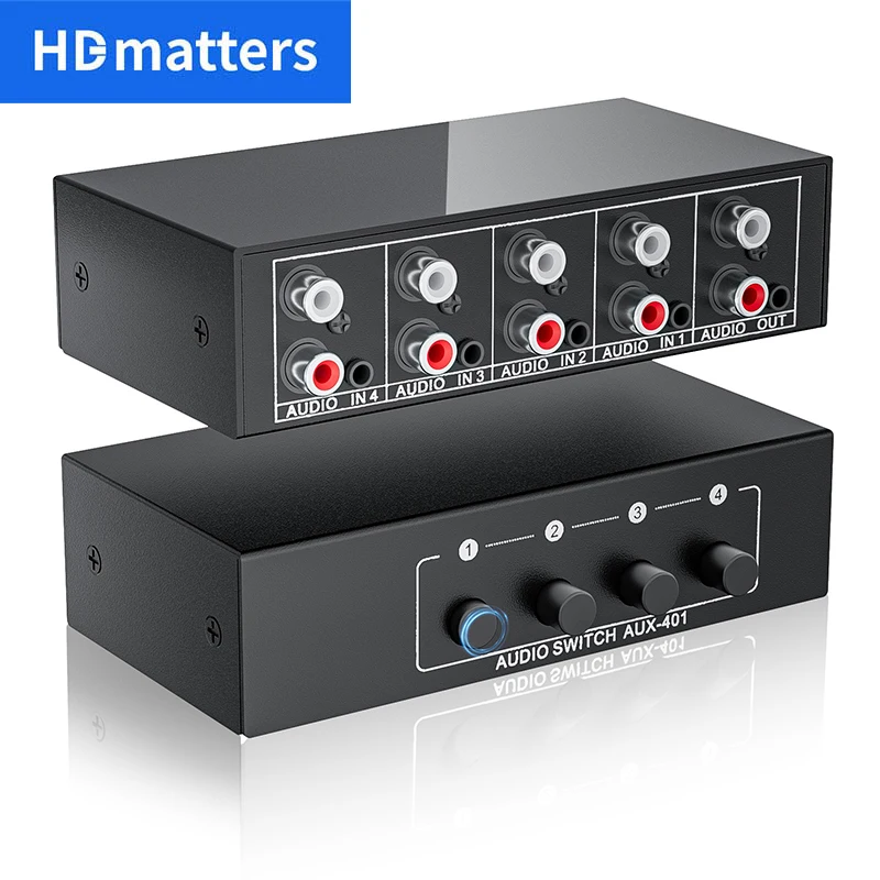 RCA AUX Audio Switcher 4-IN-1 Bi-direction Audio Switch Selector 3.5mm Aux L/R RCA 4X1 Audio Switch or 1 in 4 Output Selector