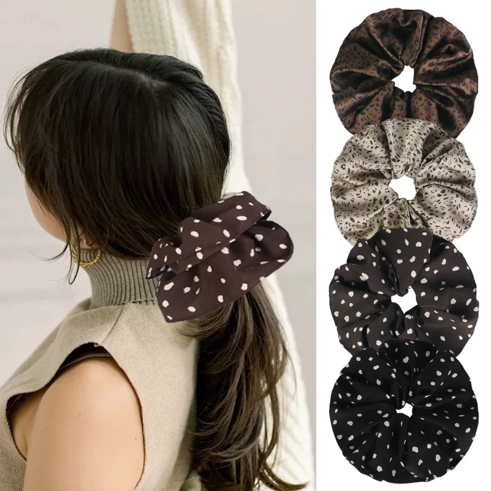 Aksesoris Rambut Premium Gaya Asing, Ikat Rambut Motif Leopard Besar, Rok Motif Leopard, untuk Gaya Rambut Kuncir Kuda yang Modis