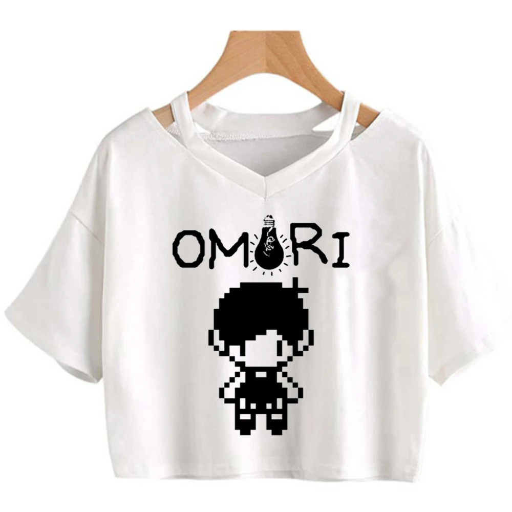 Omori crop top ladies korean fashion y2k baddie t-shirt emo harajuku goth streetwear 2000s