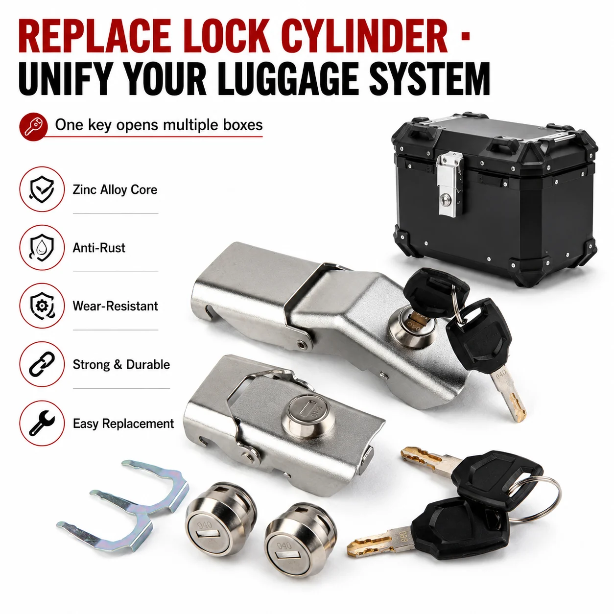 Maletero de equipaje Universal para motocicleta, caja lateral de almacenamiento, cerradura de llave, accesorios de repuesto, 36L-100L