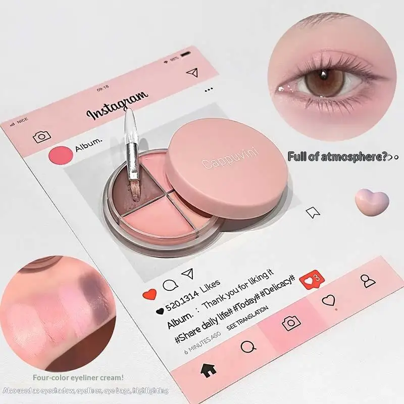 1Pc Cappuvini Matte Velvet Oogschaduwpalet 4 Kleuren met Eyeliner Highlighter en Contour Schattige Beauty Cosmetica Oogmake-up Set