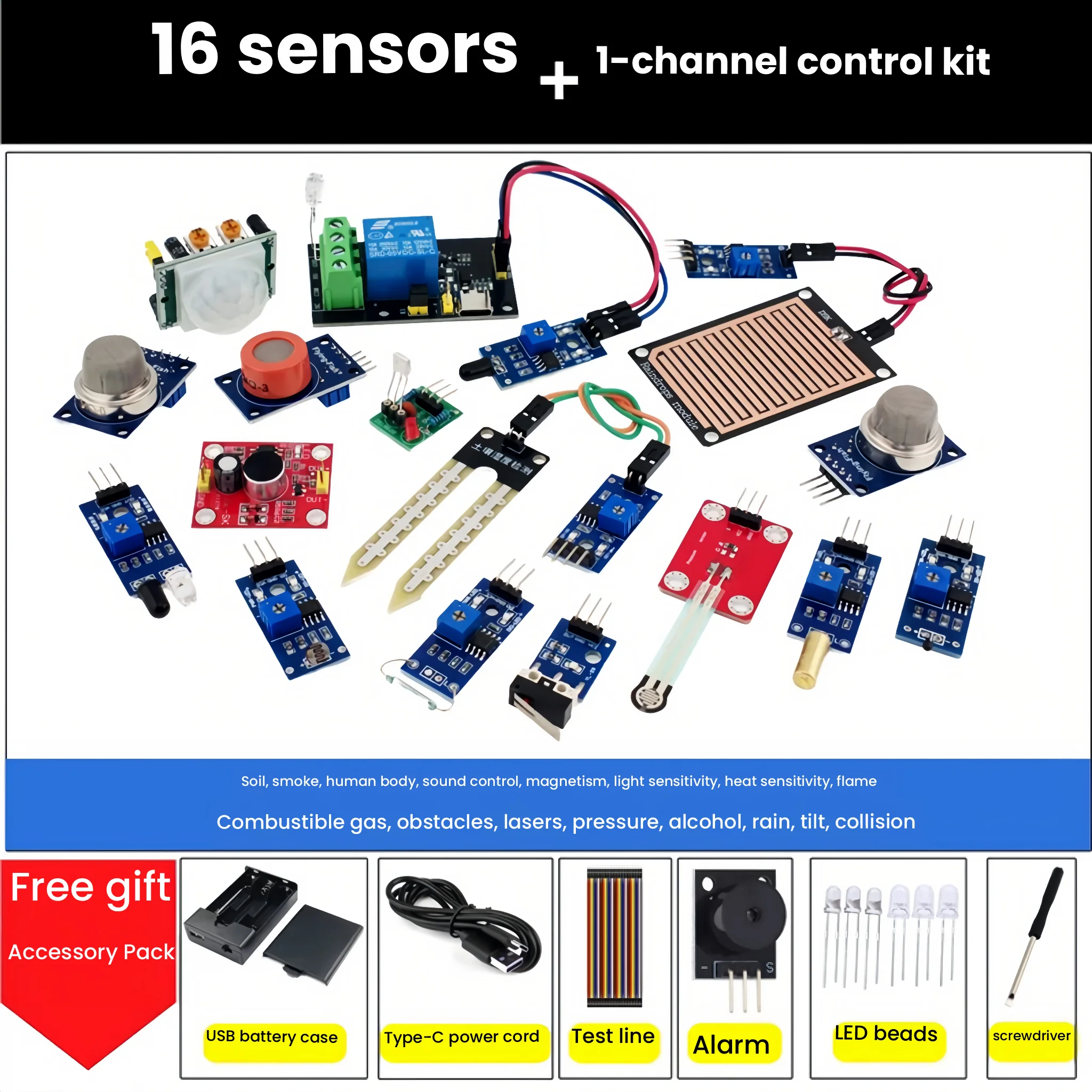 STEM Electronic Sensor Experiment Kit, Plug And Play No Coding, DIY Alarm & Auto Detection Project Kit For Student Learning