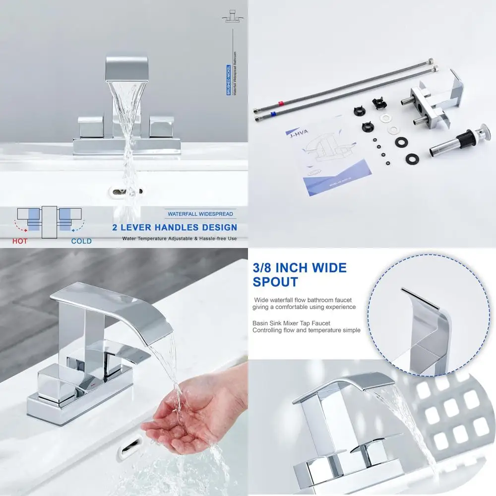 

4 Inch Centerset 2-Handle Bathroom Sink Faucet with Pop-Up Drain and Waterfall Spout
