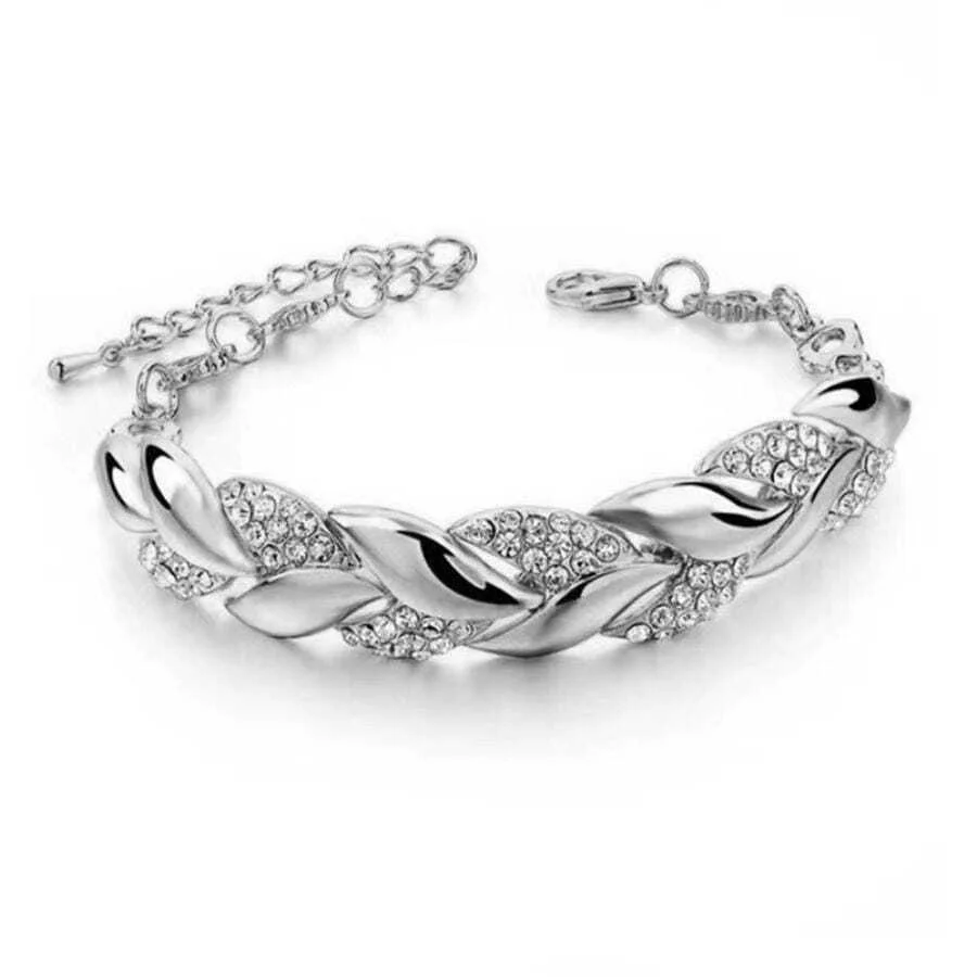 1PC Hip Hop Leaf Bracelet Women's Gold Twisted Shining Crystal Stone Pendant Bracelet Elegant Adjustable Chain Daily Jewelry image 5