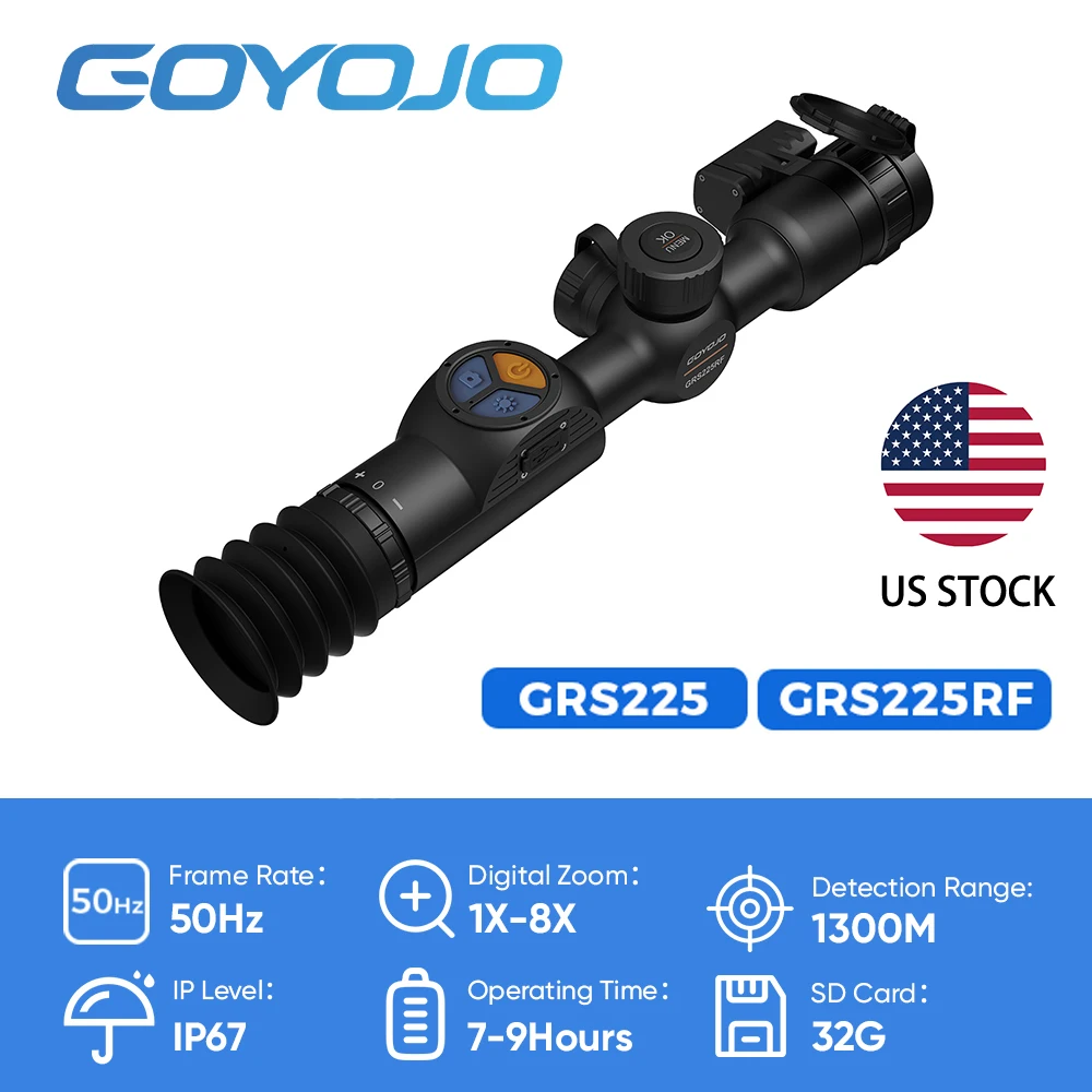 GOYOJO Thermal Imaging Scopes GRS225RF GRS225 Thermal Night Vision Scopes for Hunting 50Hz Thermal Imager Monocular with LRF WIFI Balli Calculator 8X Digital Zoom IP67  Long Range