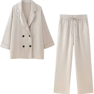 Phụ nữ đôi Tresado Willshela-Blazer và Quần eo đàn hồi, Lady Chic, bộ đơn sắc, thời trang cổ điển, 2 mảnh 8 Bán hàng chính Blazer Elastano - №2