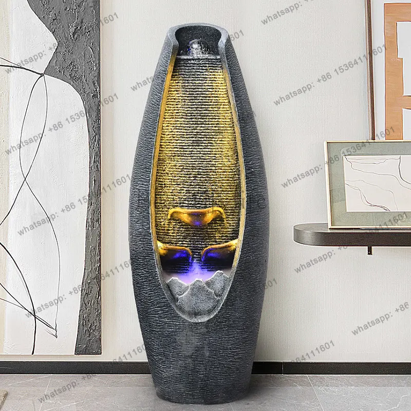 European-style running water fountain floor ornament, living room feng shui ball office circulation humidification decoration
