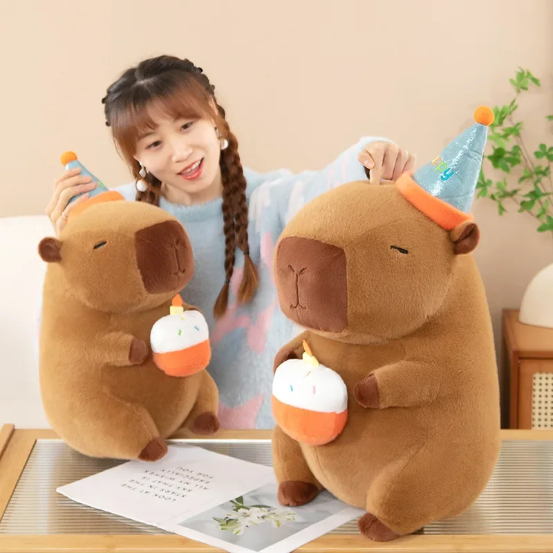 Verjaardagsfeestje Capybara Pluche Pop Taart Dragen Hoge Hoed Capybara Knuffel Simulatie Cartoon Capybara Pluizige Pop Kid Speelgoed