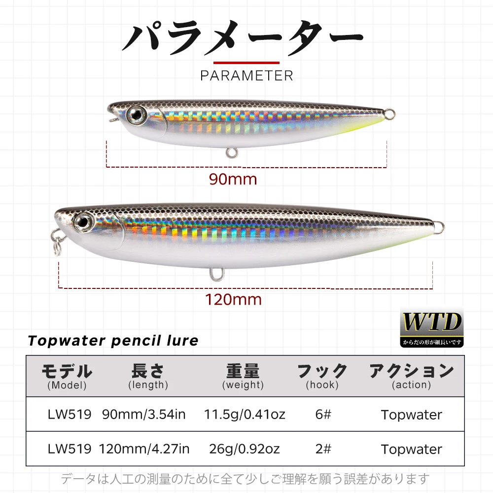 Hunthouse D02 Sparrow Pencil Surface Fishing Lure Topwater Stickbaits 90/120mm 11.5/26g Top Walkers pesca For Bass Tackle