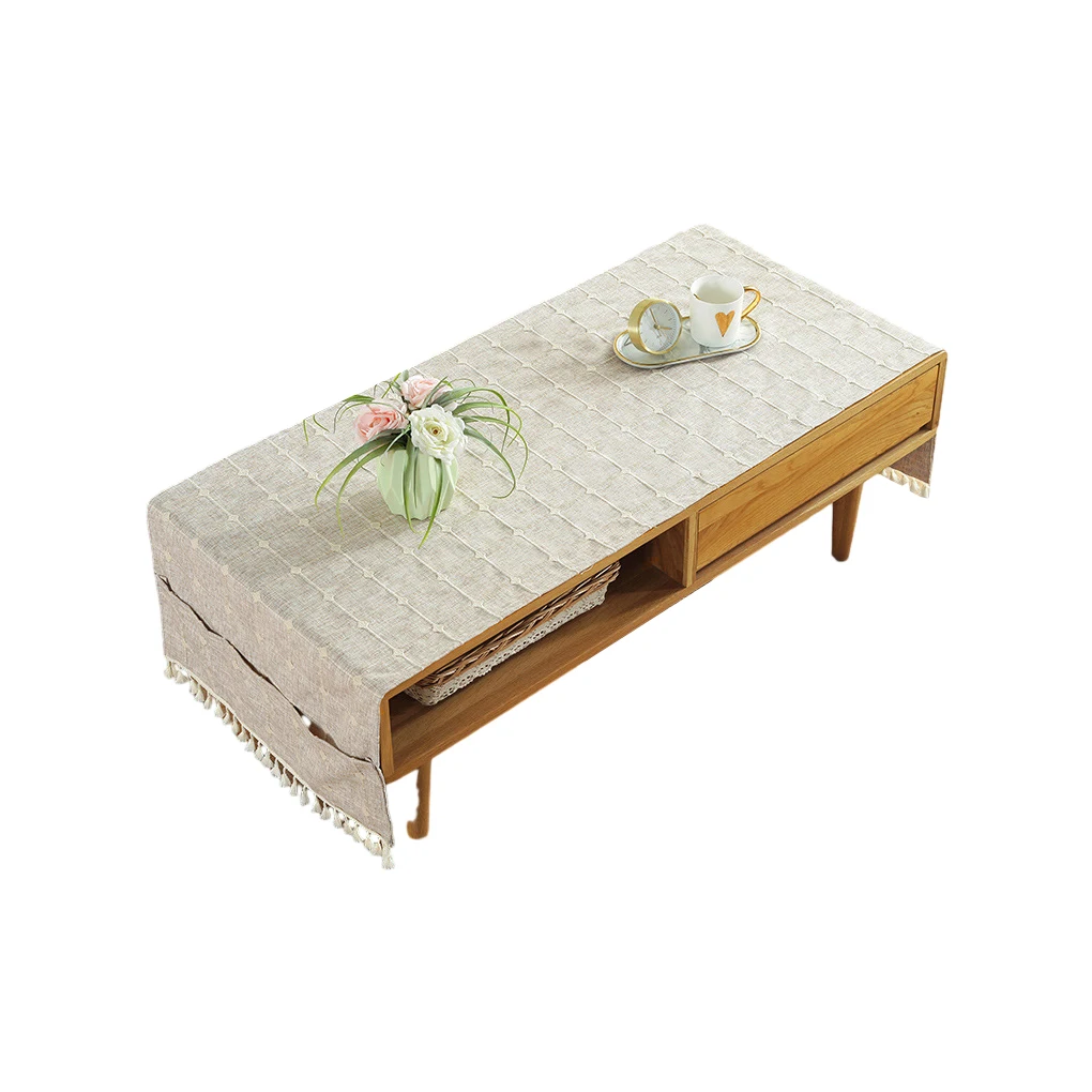 

Cotton Linen Tablecloth Stain Resistant Tea Coffee Desktop Fringe Waterproof Table Cloth for 60160cm Beige coffee