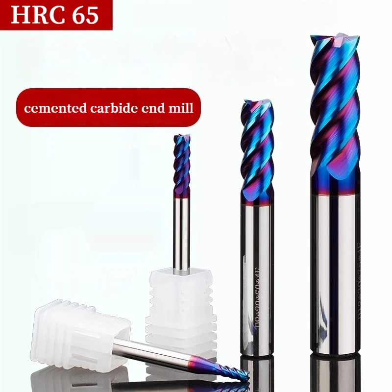 

65HRC Tungsten Carbide Flat End Mill 4 Flute CNC Milling Cutter for Steel Metal 1-20mm Shank High Hardness