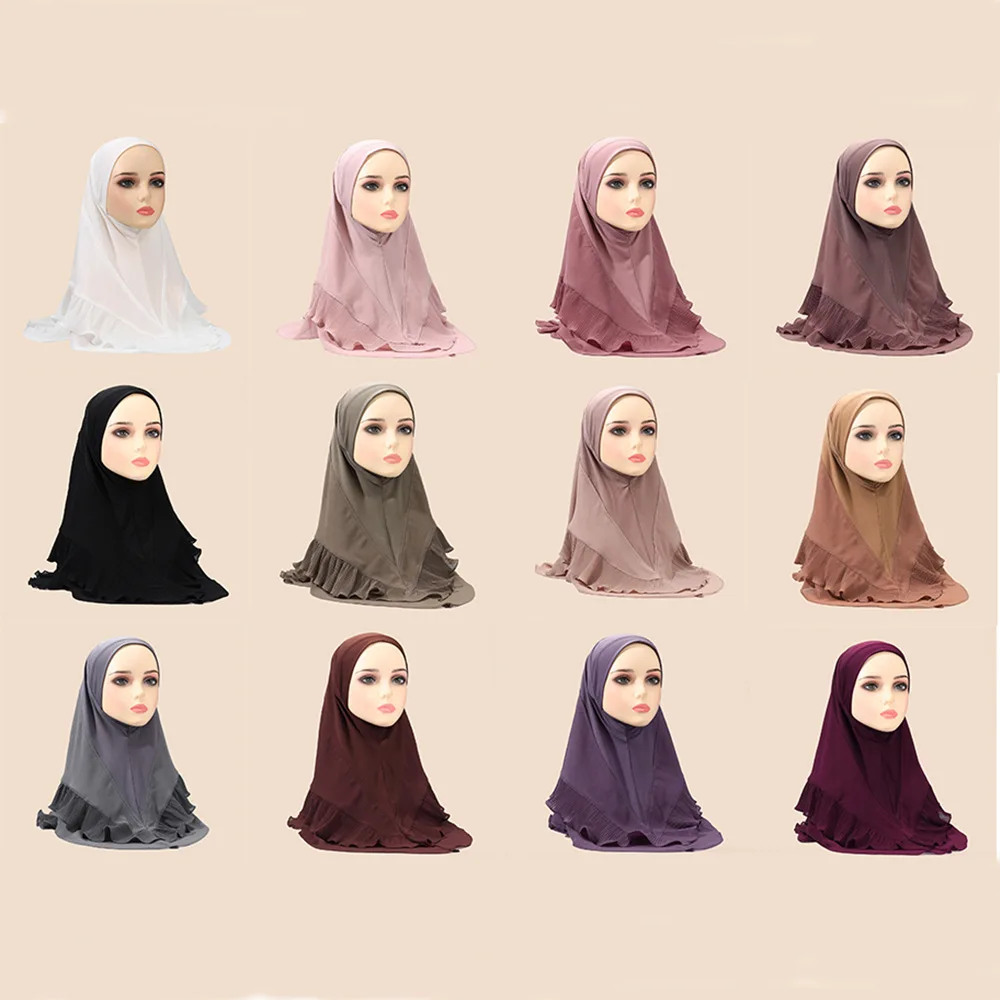 Solid Color Headscarf Crystal Hemp Chiffon Double-layer Ruffle Leaf Edge Pullover Headscarf Comfortable and Breathable