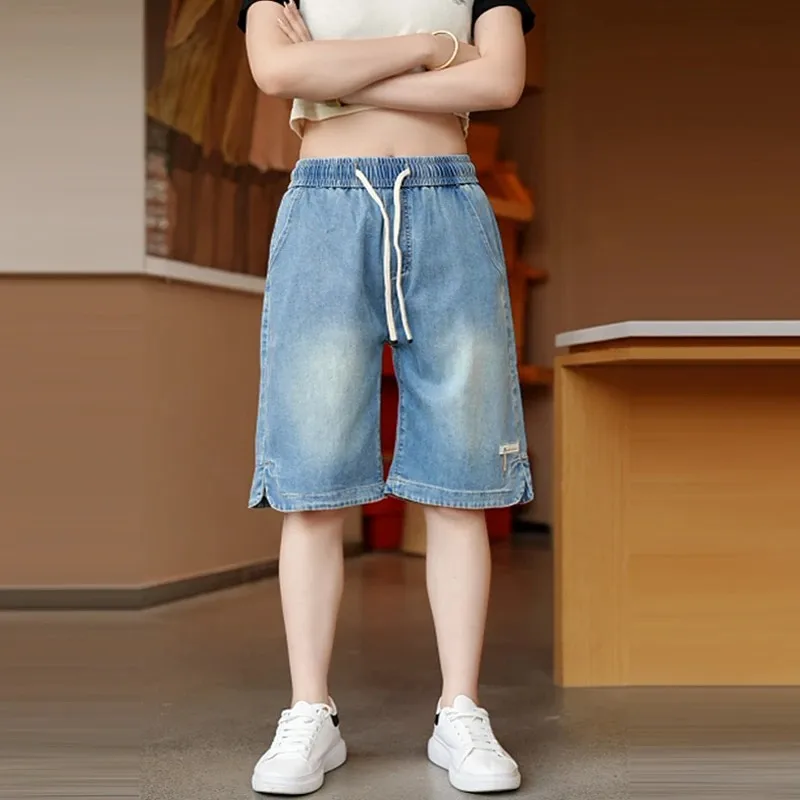 

Новые мужские джинсы свободного кроя прямого кроя 2025 года с эластичным поясом из лиоцелла, летняя повседневная одежда, молодежный стиль, смесь хлопка