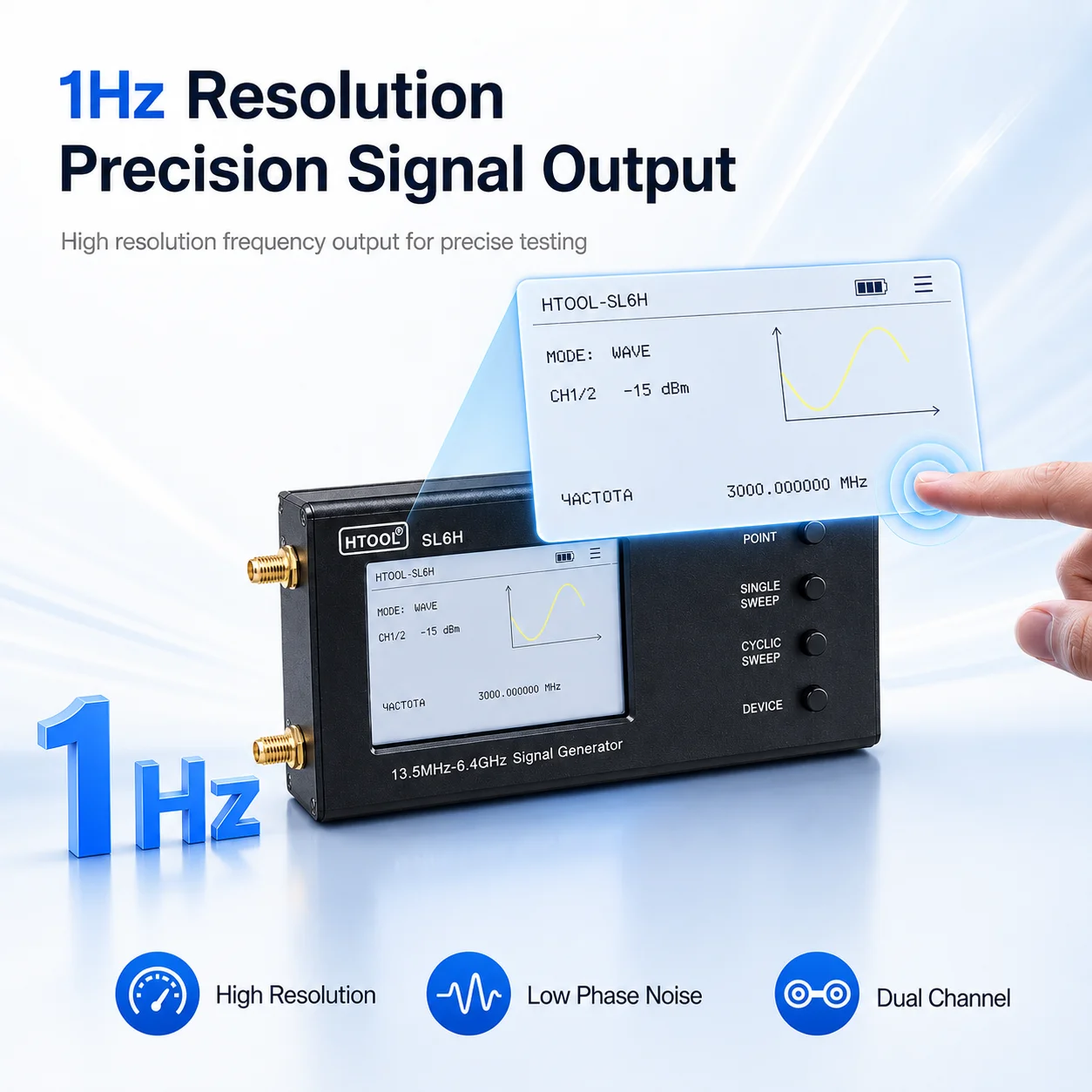 RF Signal Generator 13.5MHz-6.4GHz Dual Channel 1Hz Point Sweep USB-C HTOOL SL6H