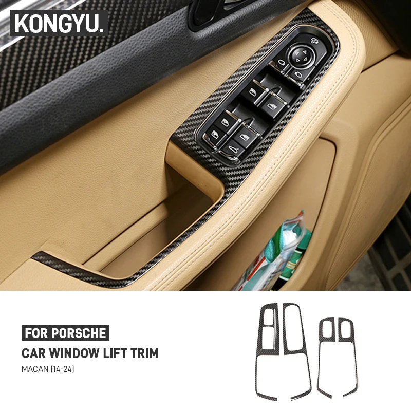 For Porsche Macan 2014-2024 Real Carbon Fiber Car Window Button Panel Trim Sticker Decoration Cover Car Interior Accessories