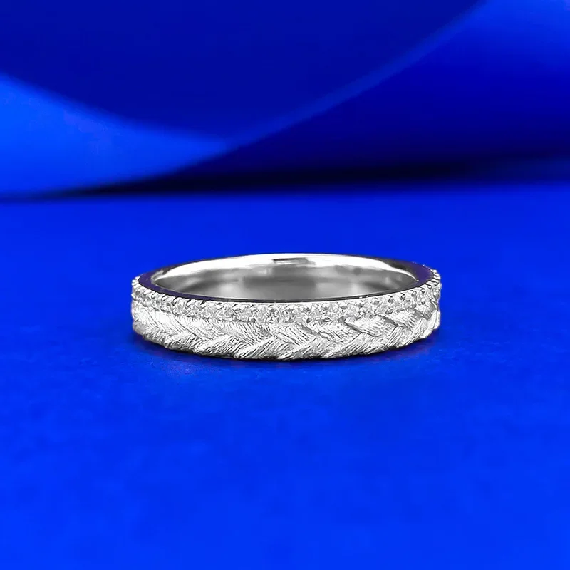 

2025 S925 silver antique brushed woven strip ring for daily minimalist style wedding jewelry