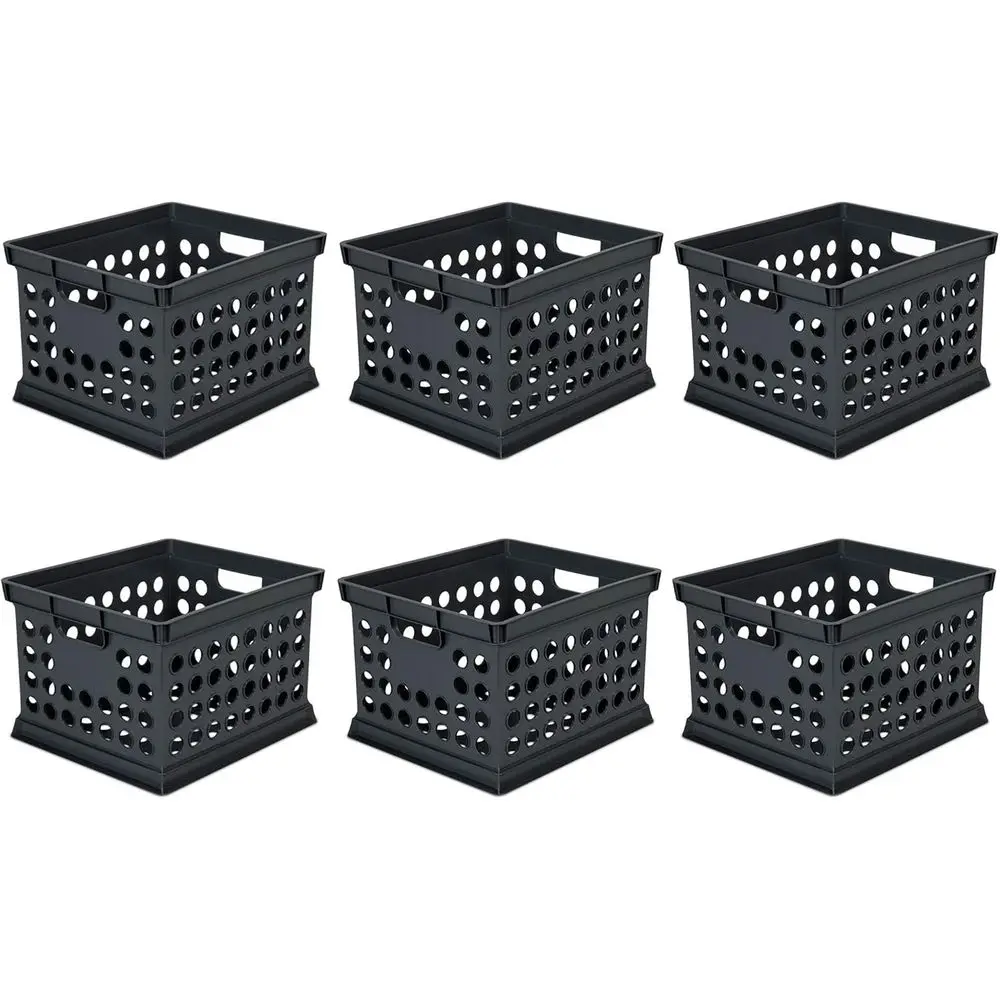 

6-Pack Black Plastic Storage Bins with Handles for Home, Office, Dorm, Garage, Utility Organization