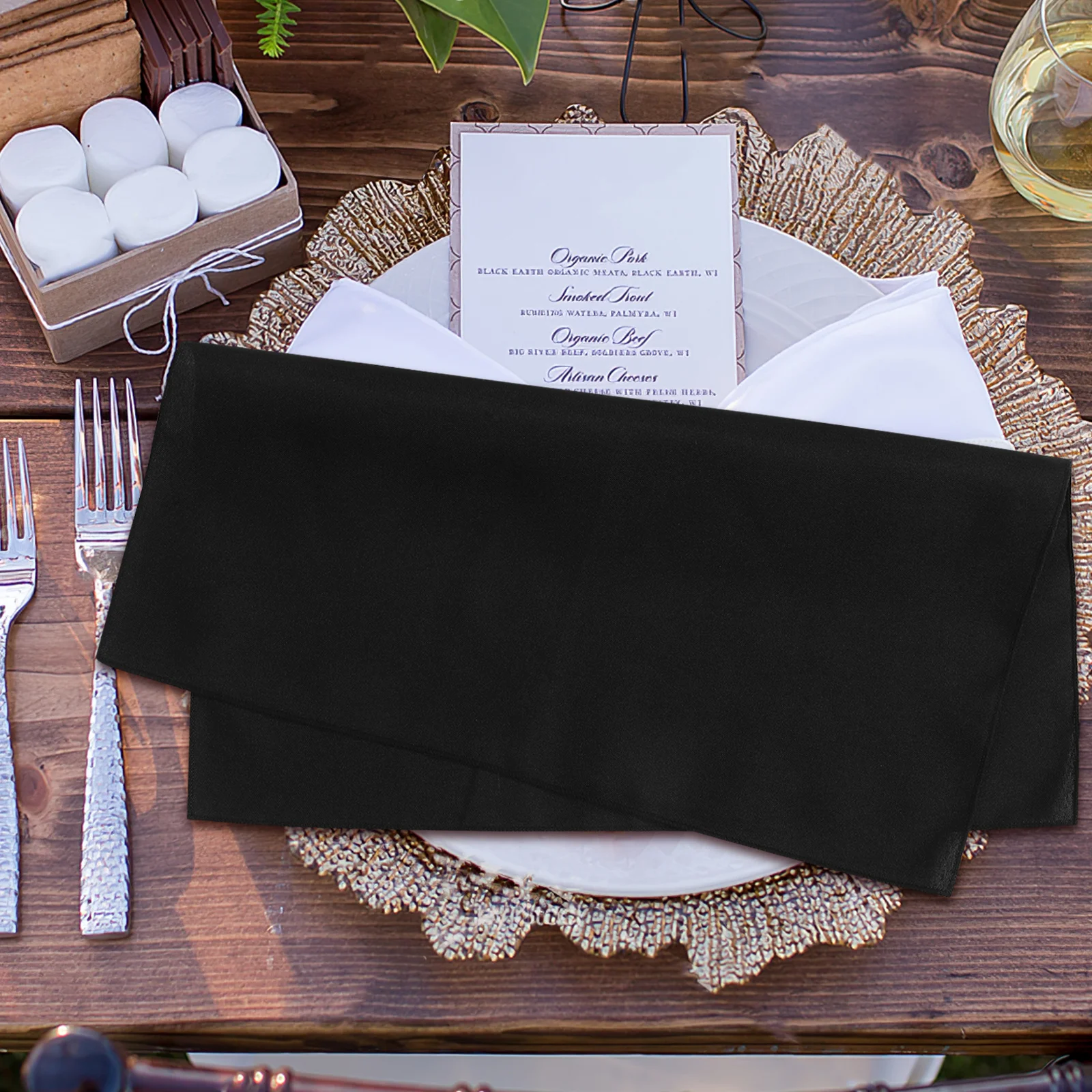 

4Pcs Black Cloth Napkins 17x17inch Polyester Washable Fabric Napkins Reusable for Wedding Party Banquet Table Setting