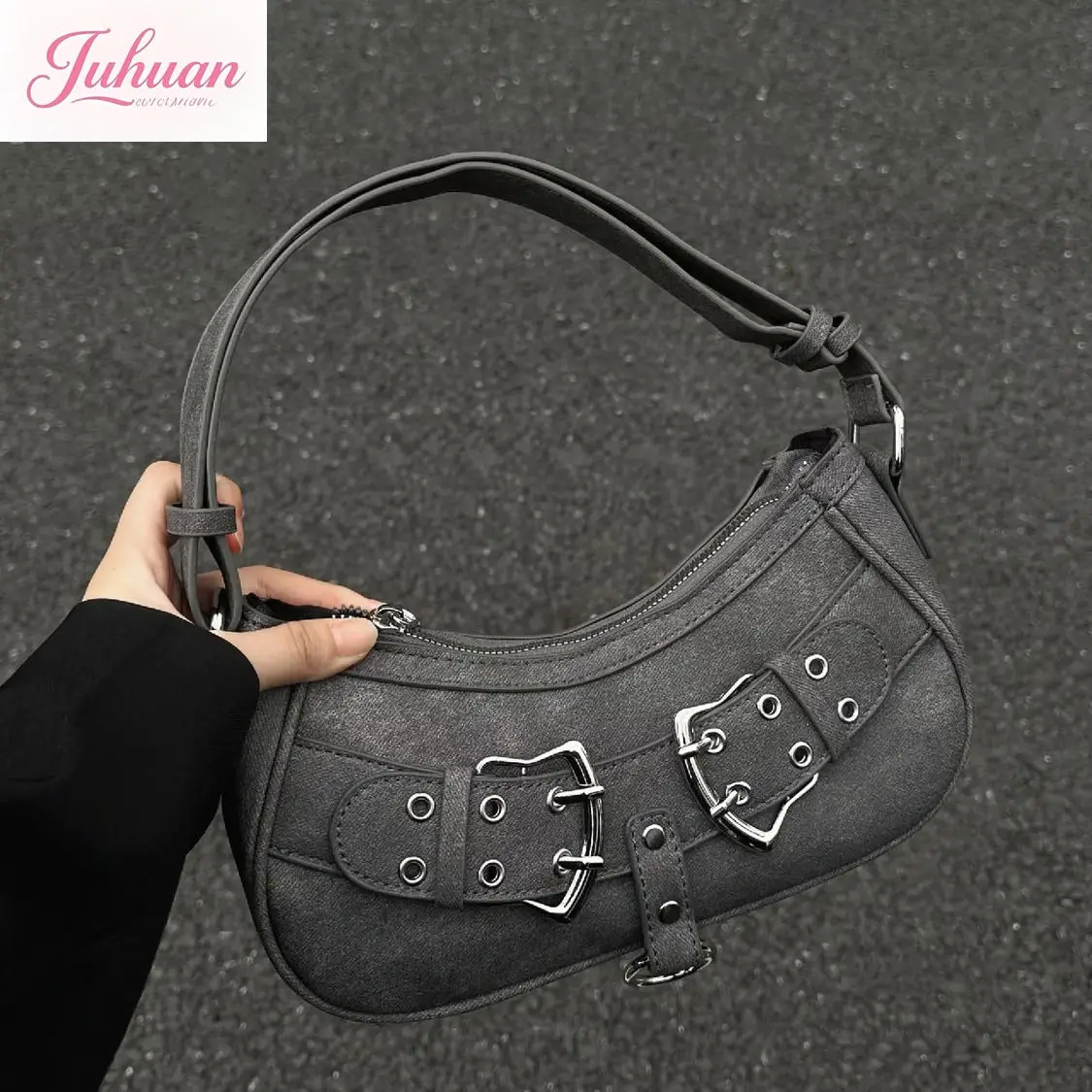 

Japan Sweet Cool Denim Grey Shoulder Bag Womens Y2k Grunge Hot Girls Casual Handbag Ladies Vintage Versatile Underarm Bag Autumn