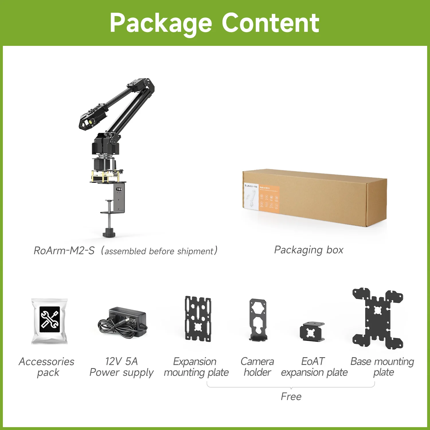 Waveshare High-torque Serial Bus Servo, RoArm-M2-S Desktop Robotic Arm Kit, Based On ESP32, 4-DOF,  Wireless Control