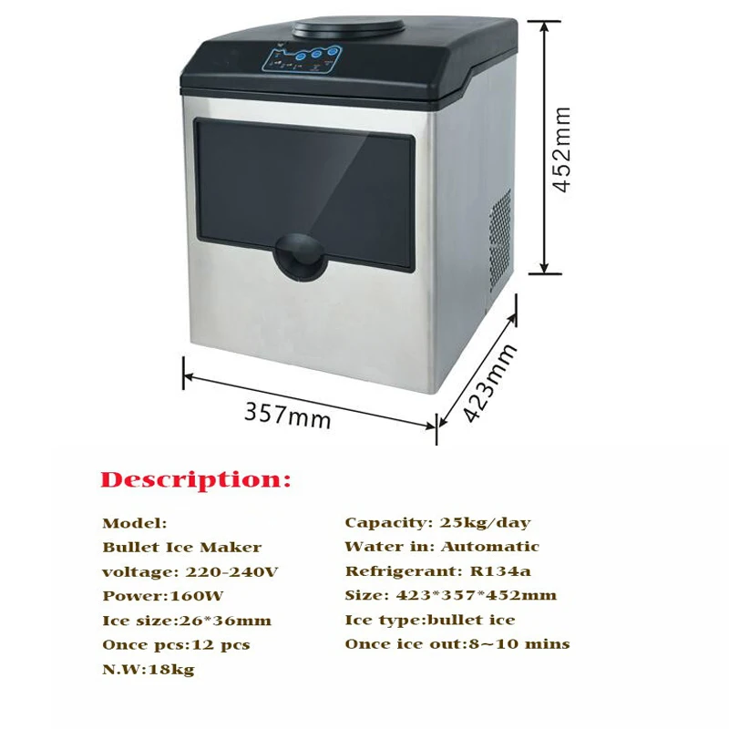 Stainless Steel Portable Ice Maker Commercial Cube Ice Forming Machine