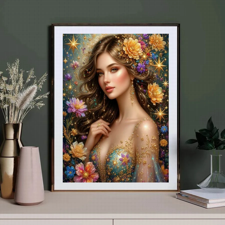 

Woman Flowers Diy Diamond Arts For Adults Painting New Collection Beautiful Lady Full Drill Mosaic Embroidery Picture Size