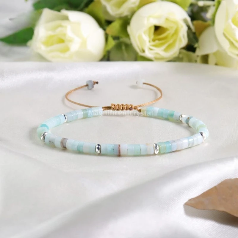 Dainty Amazonite Courage Bracelet Blue Crystal Beads Spiritual Jewelry for Truth, Courage &Calm